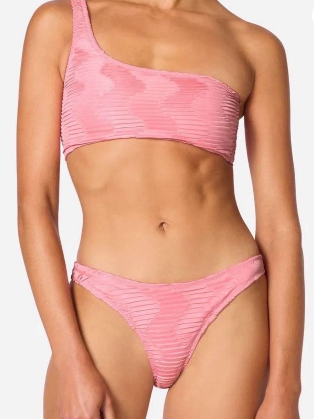 One-Shoulder Pink Triangl Bikini Set